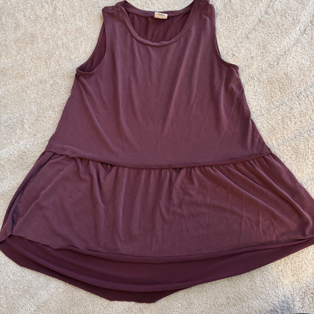 Anthropologie Mote Burgundy Modal Blend Babydoll Peplum Tank‎ Top Large